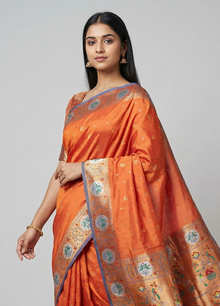 Rust Dupion Silk Saree With Blouse Piece