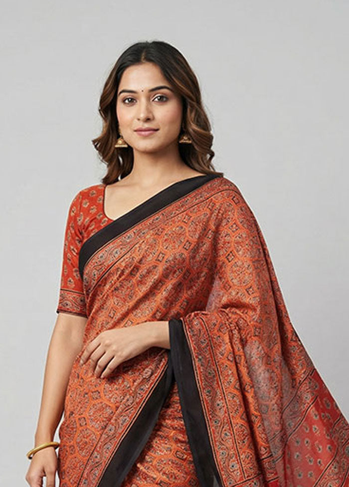 Red Printed Silk Saree Without Blouse Piece