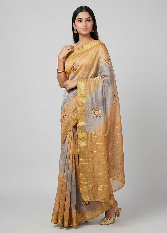 Yellow Dupion Silk Saree With Blouse Piece