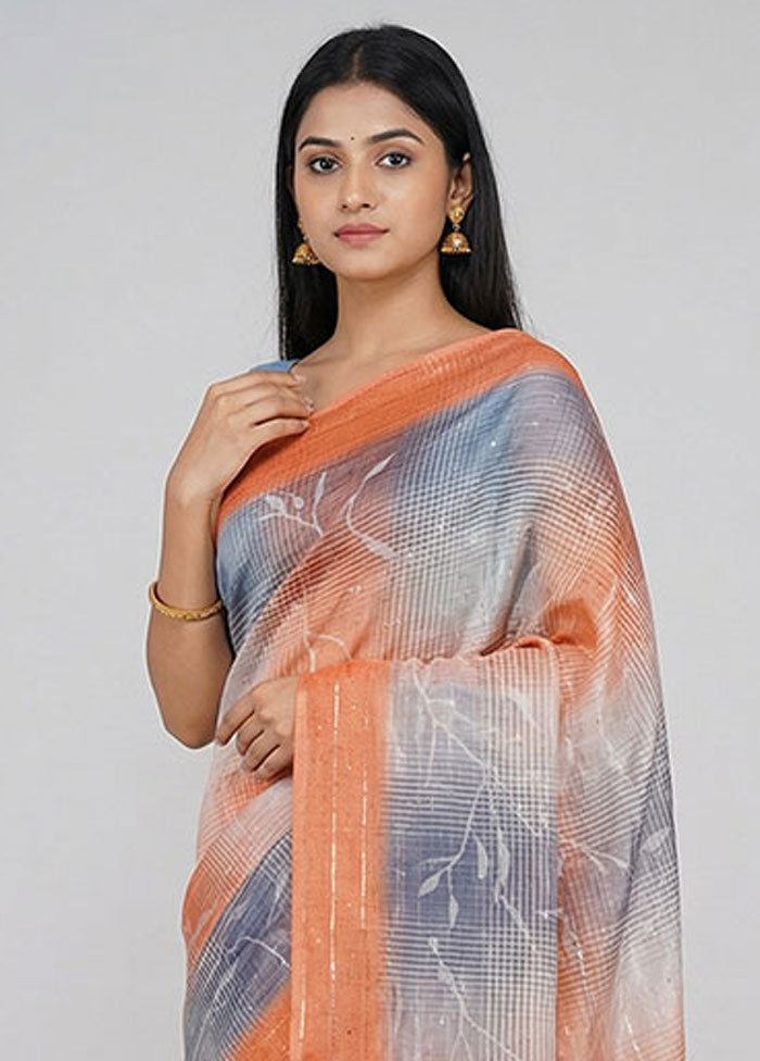 Grey Dupion Silk Saree With Blouse Piece