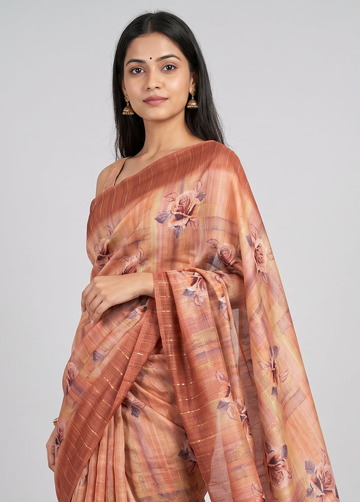 Pink Dupion Silk Saree With Blouse Piece