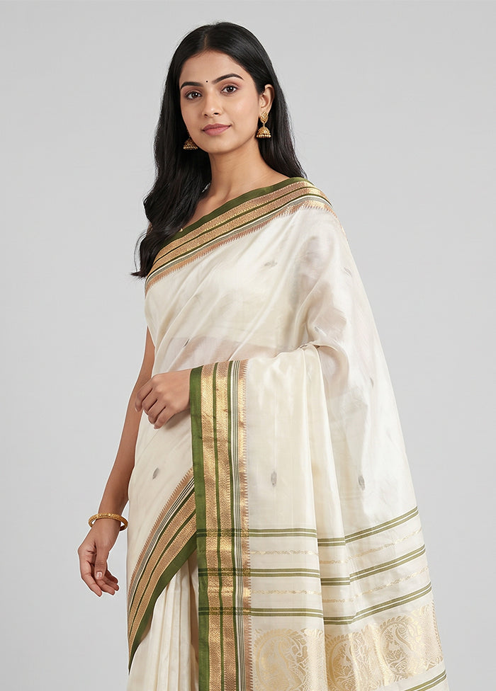 Cream Garad Silk Saree Without Blouse Piece