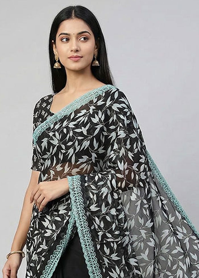 Black Chiffon Silk Saree With Blouse Piece