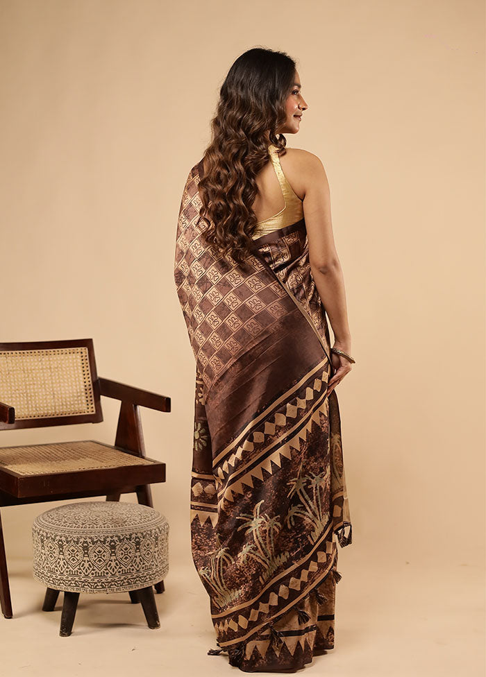 Brown Dupion Silk Saree With Blouse Piece