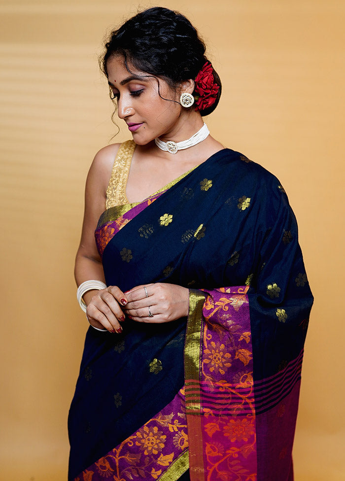 Blue Cotton Saree With Blouse Piece