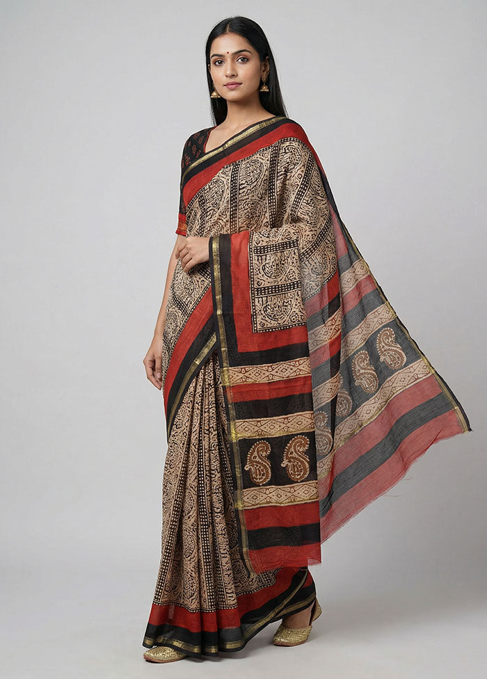 Cream Chanderi Silk Saree With Blouse Piece