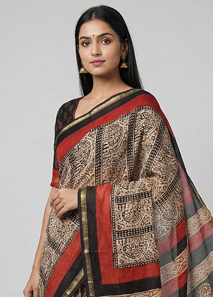 Cream Chanderi Silk Saree With Blouse Piece