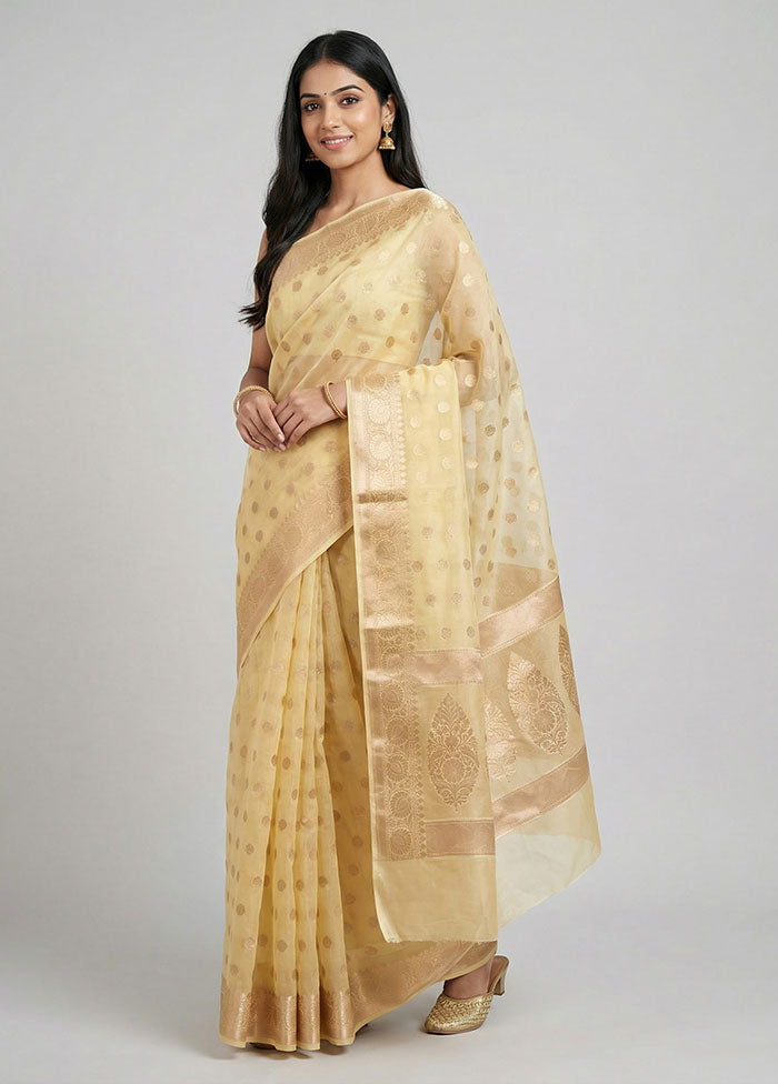 Cream Organza Saree With Blouse Piece