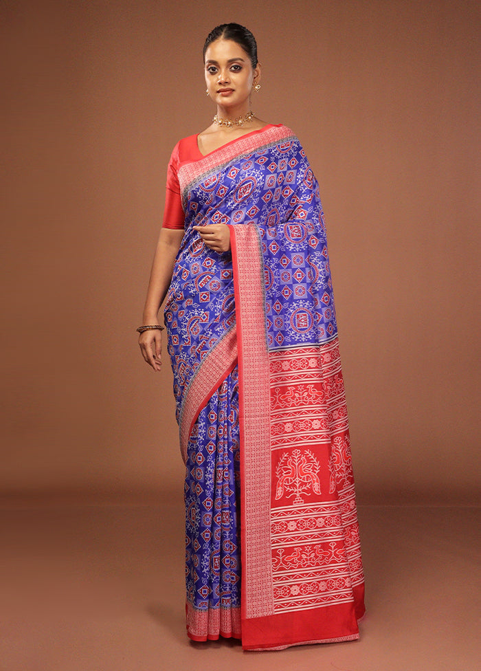 Blue Bomkai Silk Saree Without Blouse Piece
