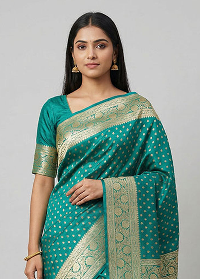 Green Handloom Banarasi Pure Silk Saree With Blouse Piece