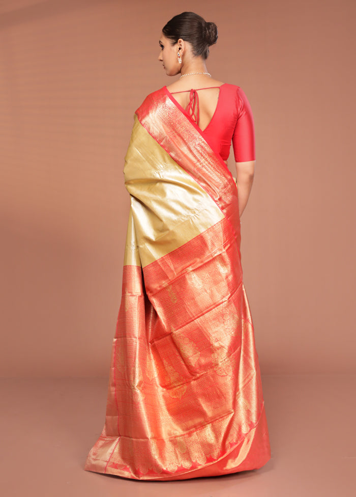 Gold Kanjivaram Silk Saree With Blouse Piece