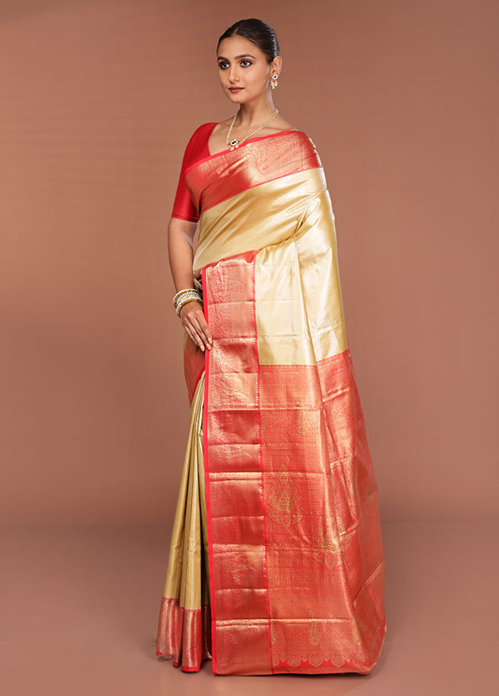 Gold Kanjivaram Silk Saree With Blouse Piece