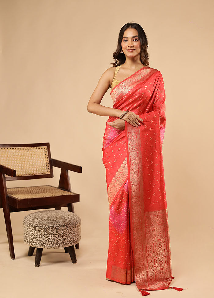 Red Dupion Silk Saree With Blouse Piece