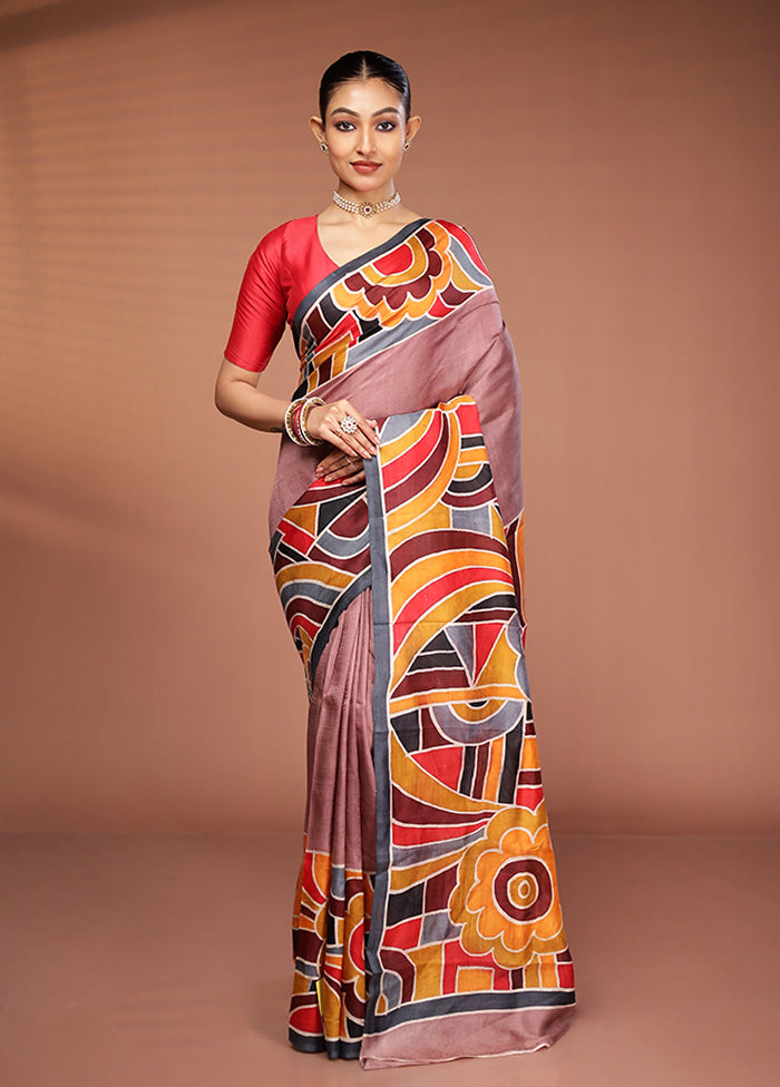 Pink Printed Silk Saree Without Blouse Piece