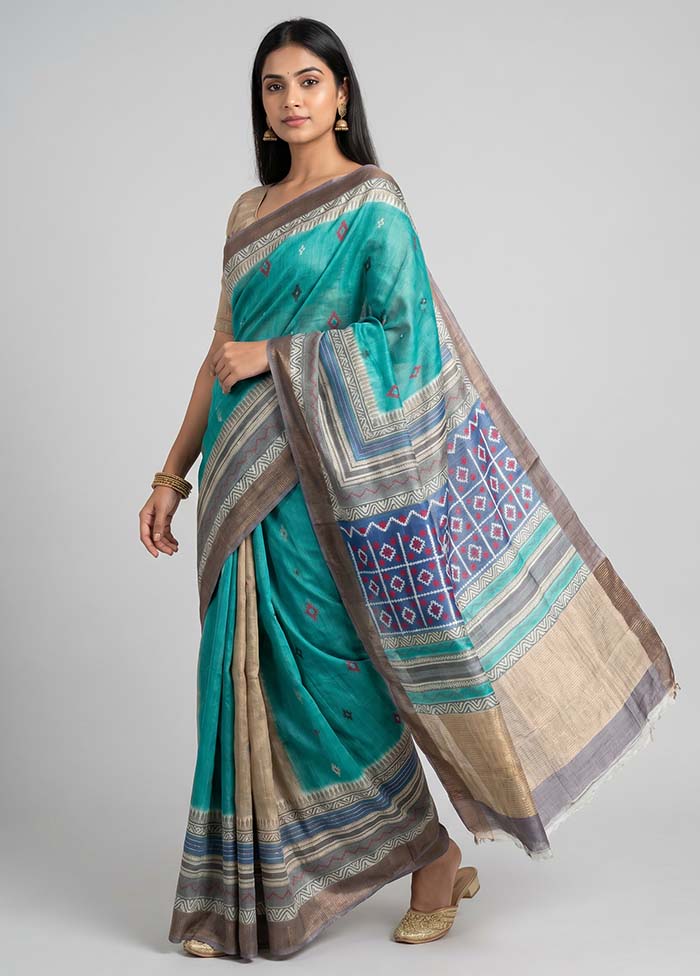 Multicolor Handloom Tussar Pure Silk Saree With Blouse Piece