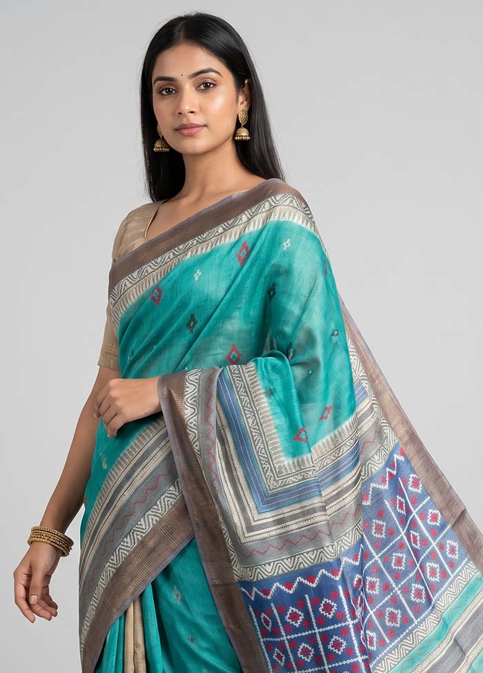 Multicolor Handloom Tussar Pure Silk Saree With Blouse Piece