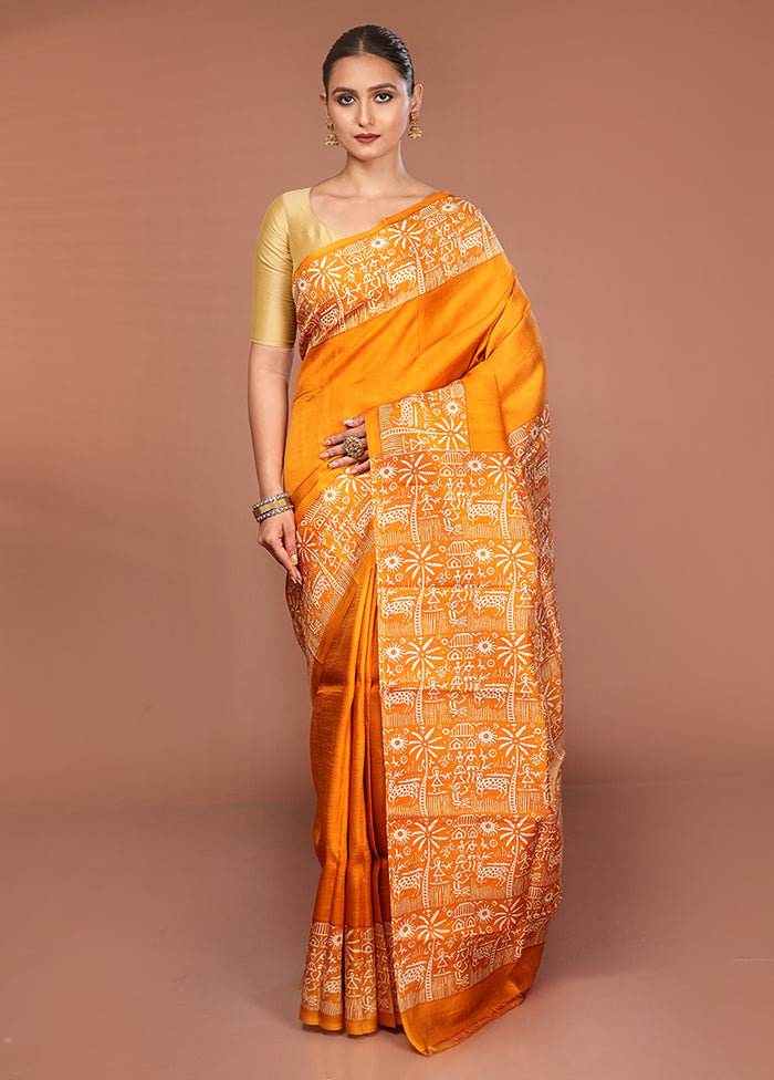 Blue Printed Silk Saree Without Blouse Piece