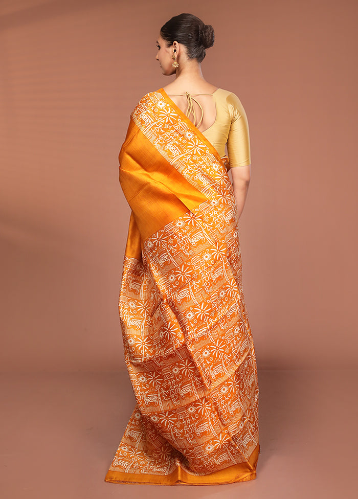 Blue Printed Silk Saree Without Blouse Piece