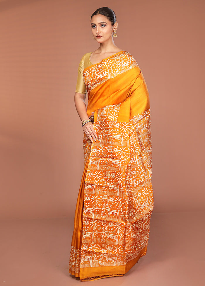 Blue Printed Silk Saree Without Blouse Piece