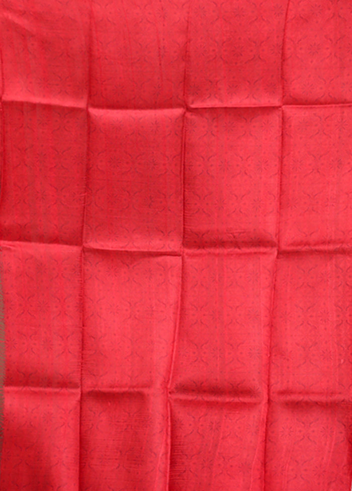 Red Printed Silk Saree Without Blouse Piece