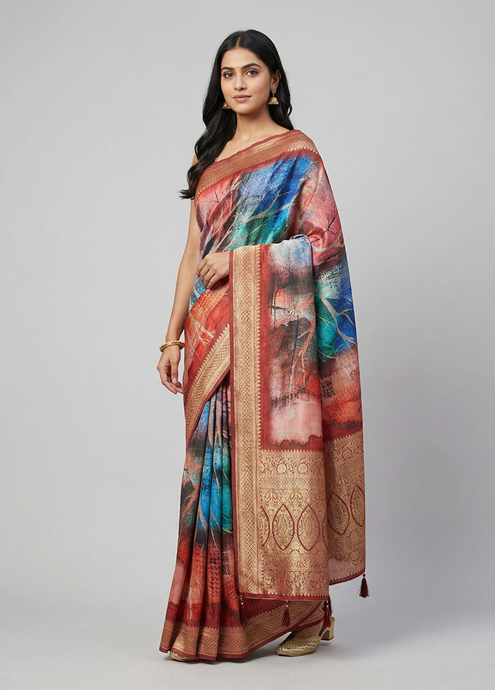 Multicolor Dupion Silk Saree With Blouse Piece