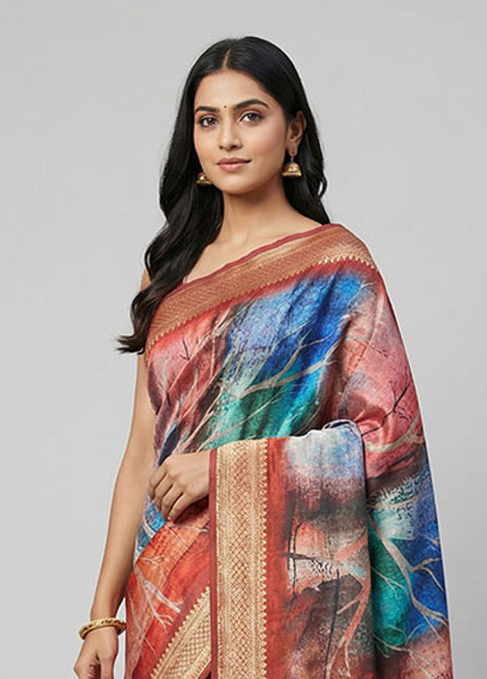 Multicolor Dupion Silk Saree With Blouse Piece