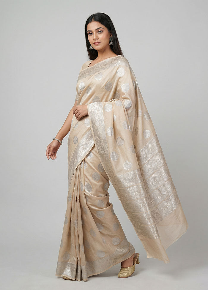 Cream Dupion Silk Saree With Blouse Piece