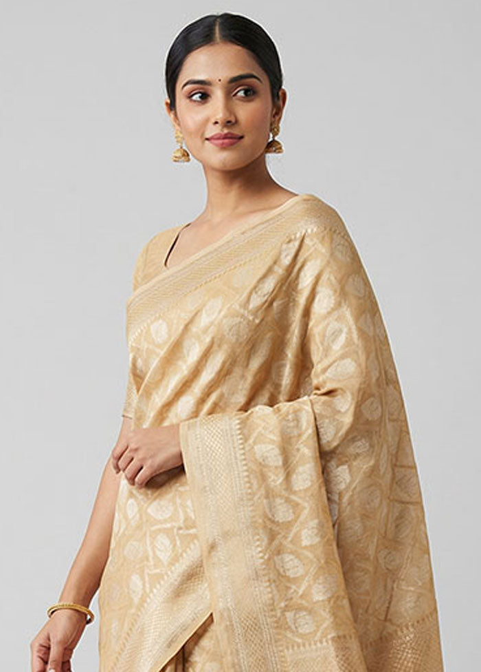 Cream Kora Silk Saree With Blouse Piece