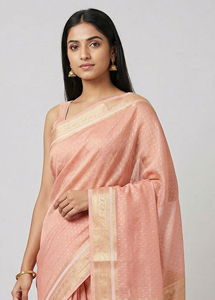 Pink Kora Silk Saree With Blouse Piece