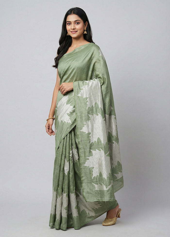Green Matka Silk Saree With Blouse Piece