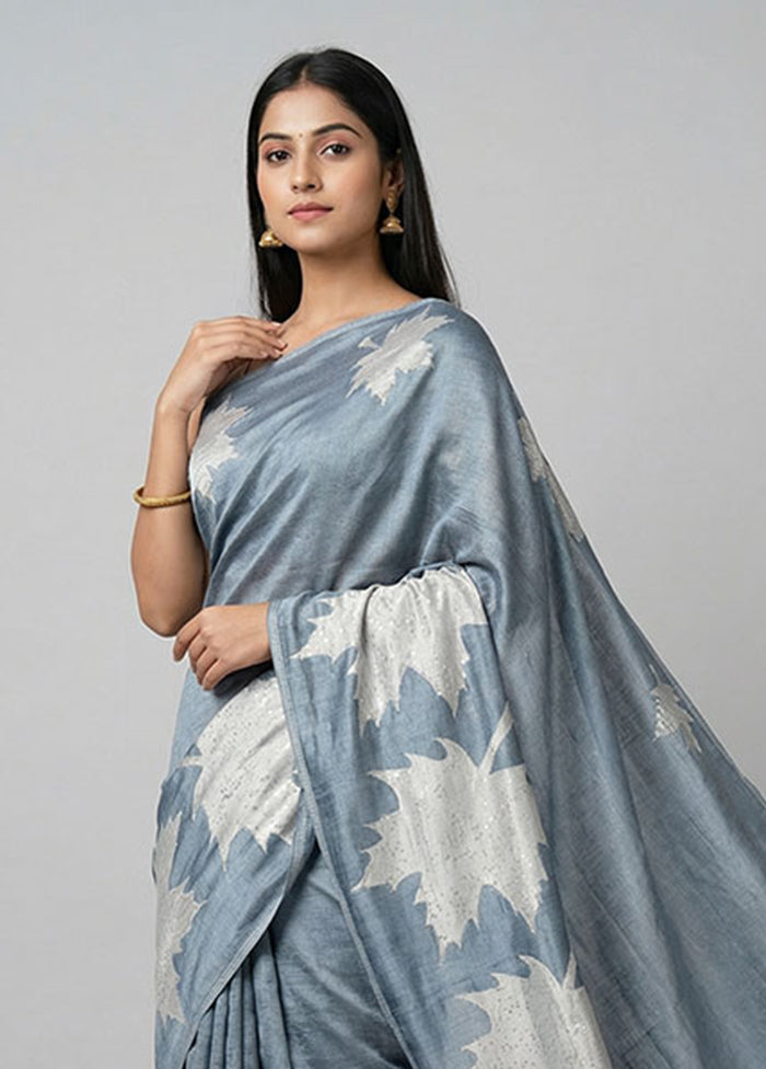 Blue Matka Silk Saree With Blouse Piece