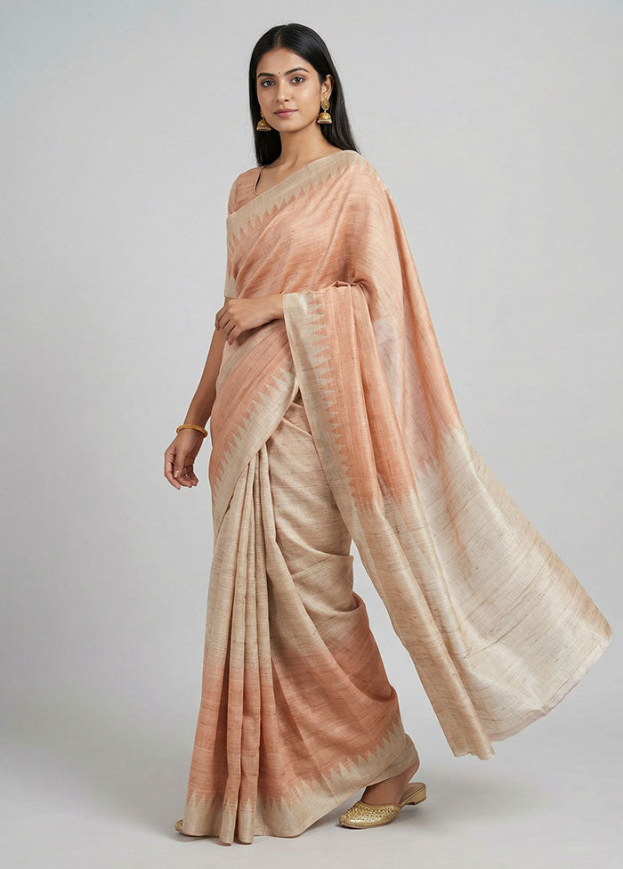Cream Tussar Silk Saree With Blouse Piece