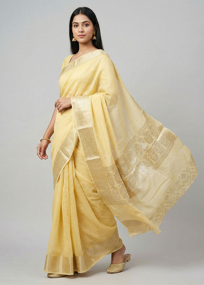 Yellow Handloom Dupion Pure Silk Saree With Blouse Piece