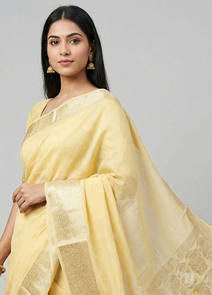 Yellow Handloom Dupion Pure Silk Saree With Blouse Piece