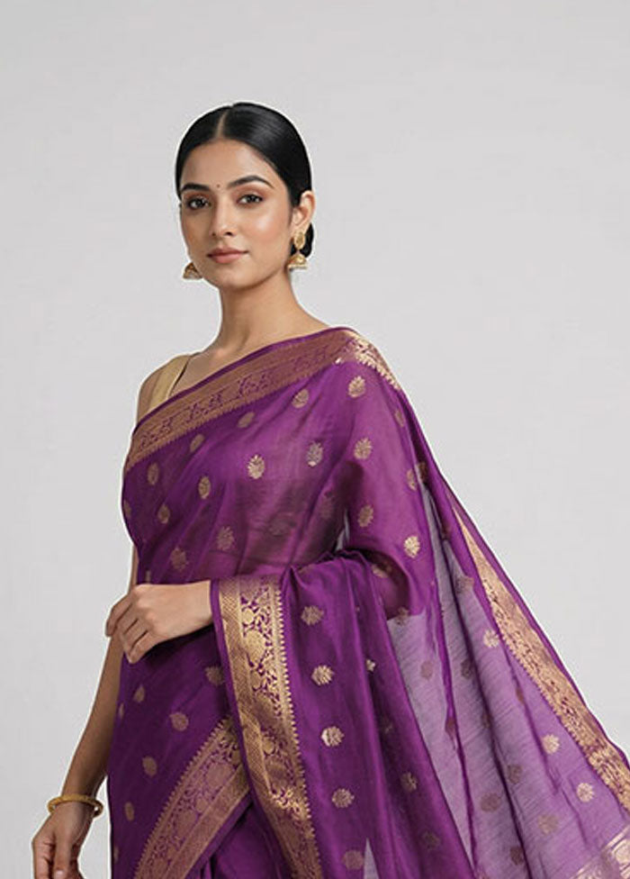 Purple Handloom Dupion Pure Silk Saree With Blouse Piece
