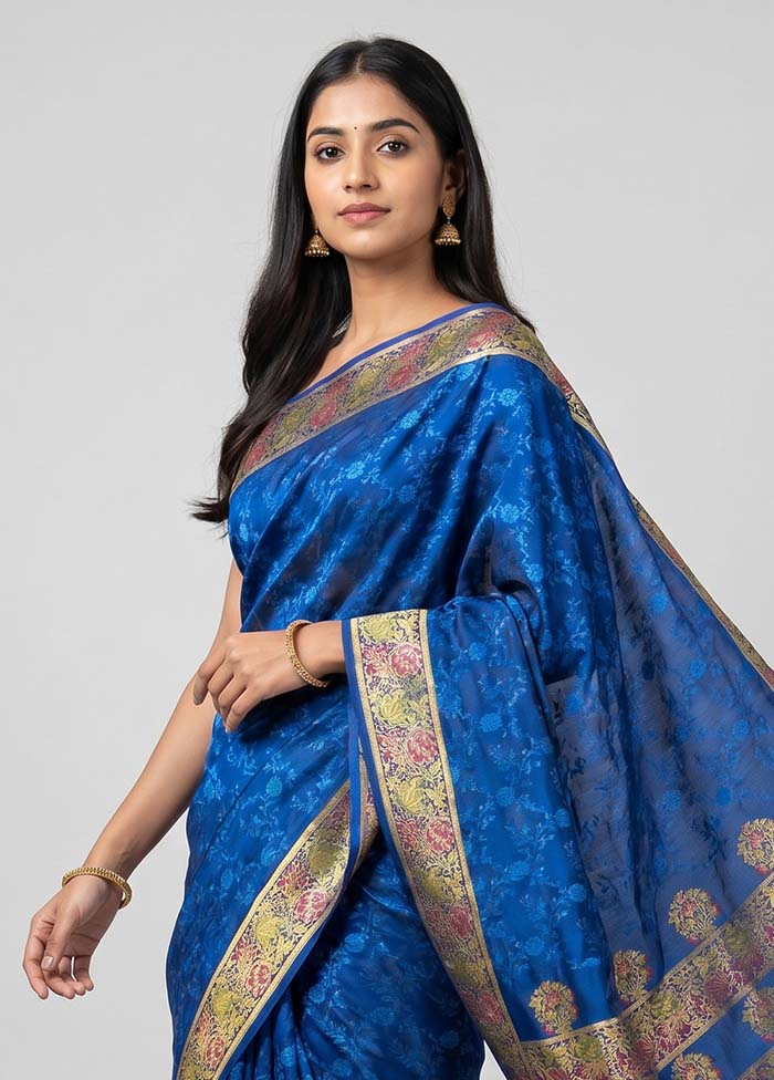 Blue Handloom Tanchoi Pure Silk Saree With Blouse Piece