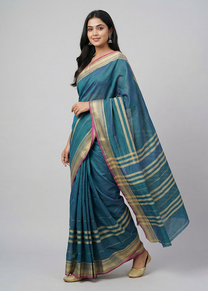 Green Cotton Saree With Blouse Piece