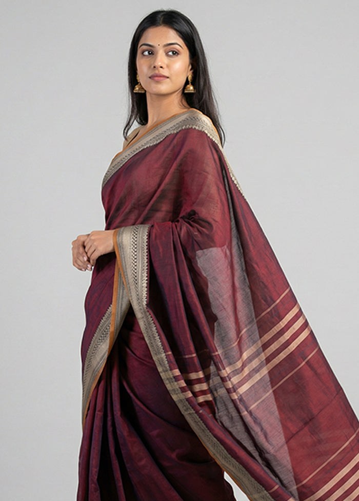 Maroon Cotton Saree With Blouse Piece