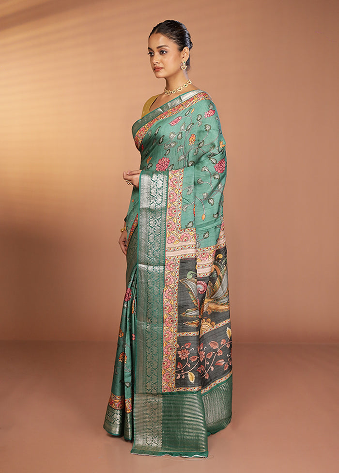 Green Chanderi Silk Saree With Blouse Piece