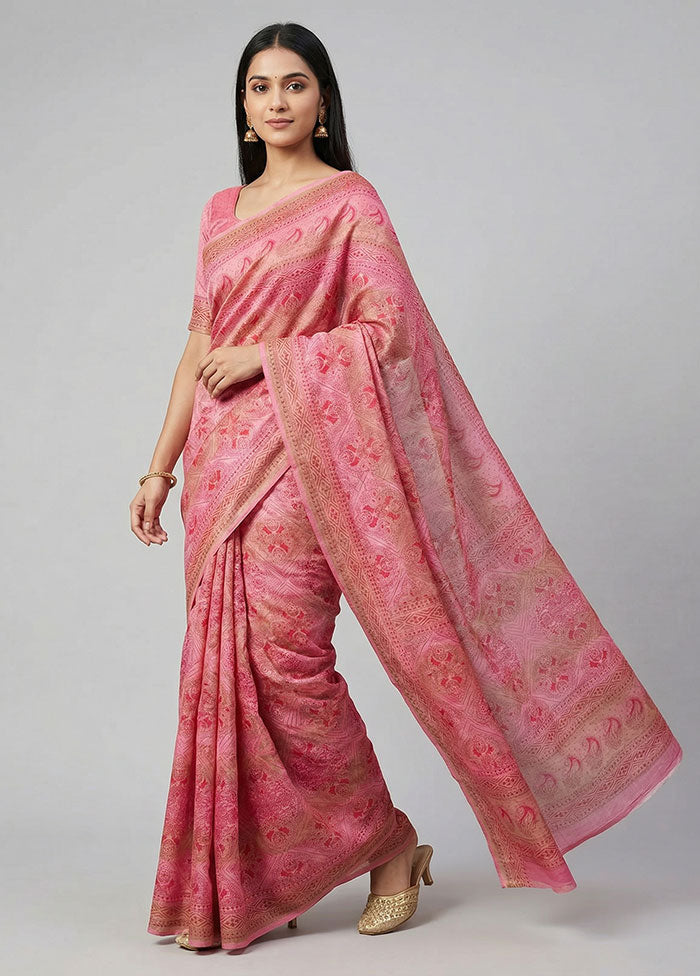 Pink Tussar Silk Saree With Blouse Piece