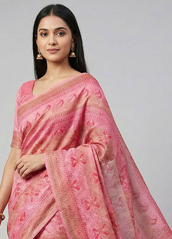 Pink Tussar Silk Saree With Blouse Piece