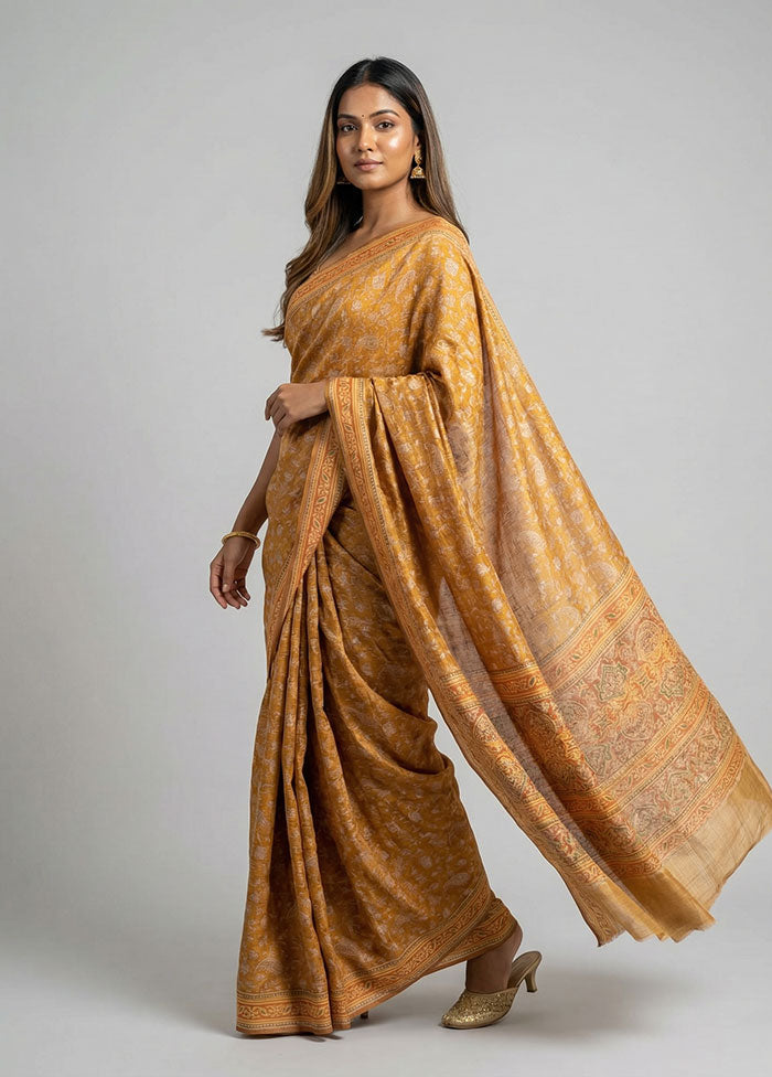 Rust Tussar Silk Saree With Blouse Piece