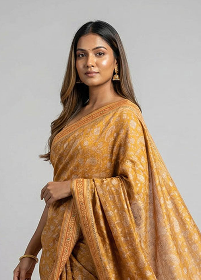 Rust Tussar Silk Saree With Blouse Piece