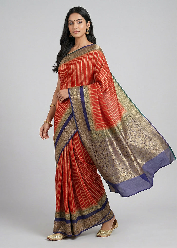 Red Handloom Pure Georgette Saree With Blouse Piece