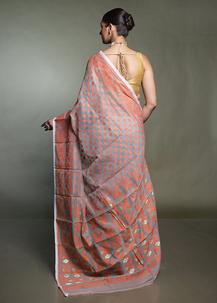 Grey Tant Jamdani Saree Without Blouse Piece