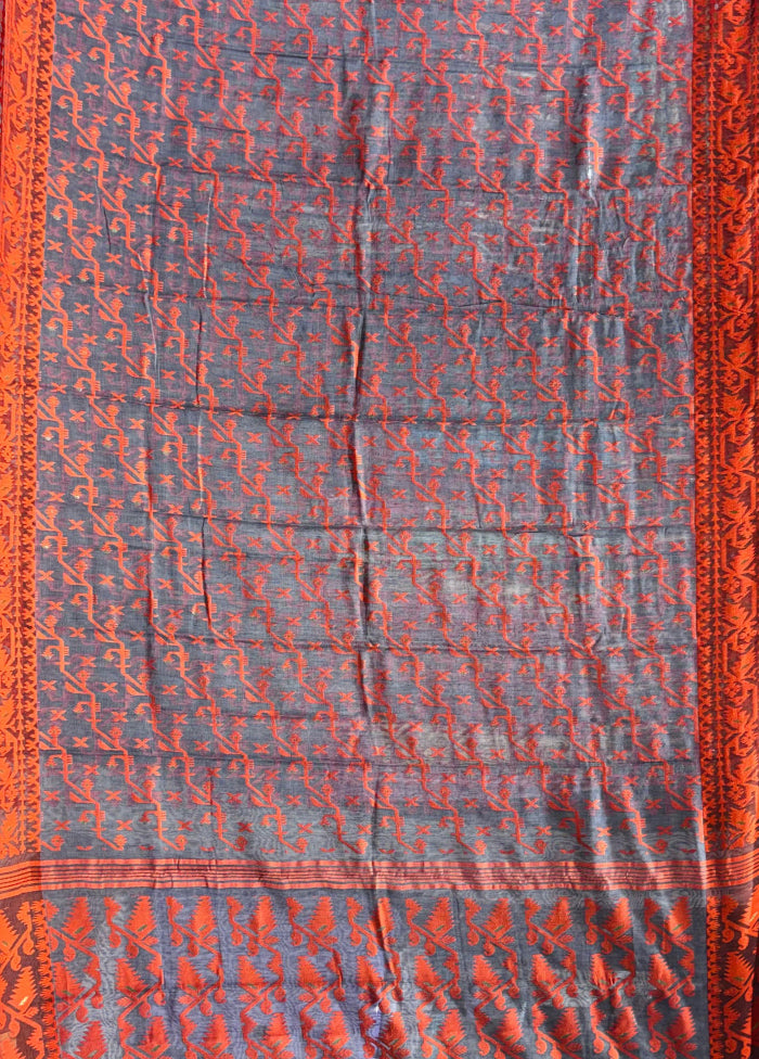 Grey Jamdani Cotton Saree Without Blouse Piece