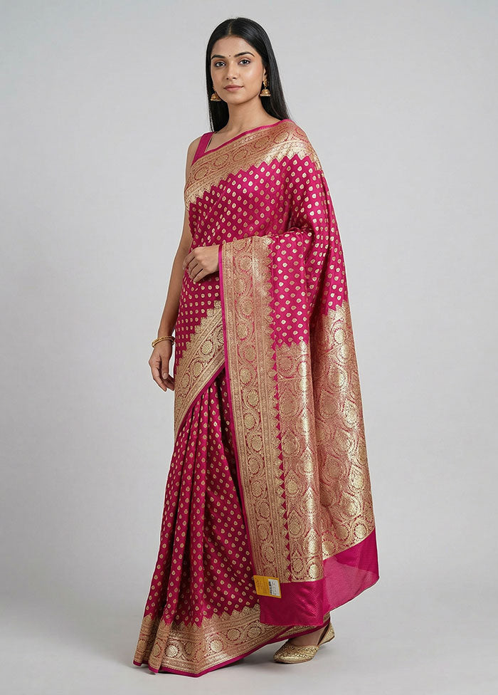 Pink Banarasi Silk Saree With Blouse Piece