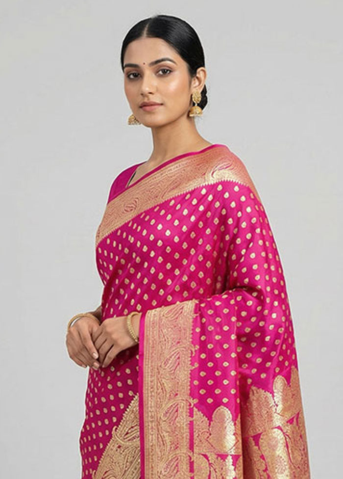 Pink Banarasi Silk Saree With Blouse Piece