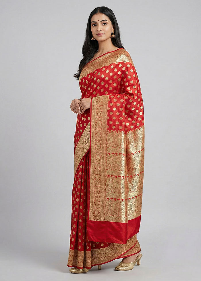 Red Banarasi Silk Saree With Blouse Piece
