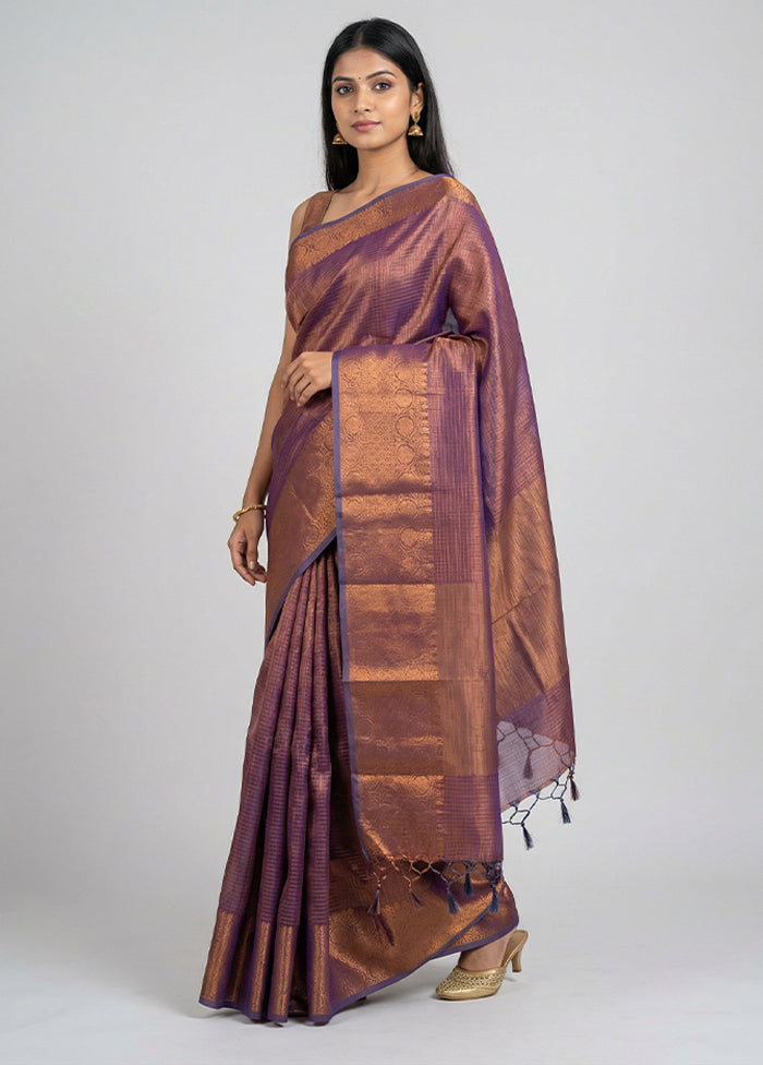 Blue Tissue Silk Saree With Blouse Piece